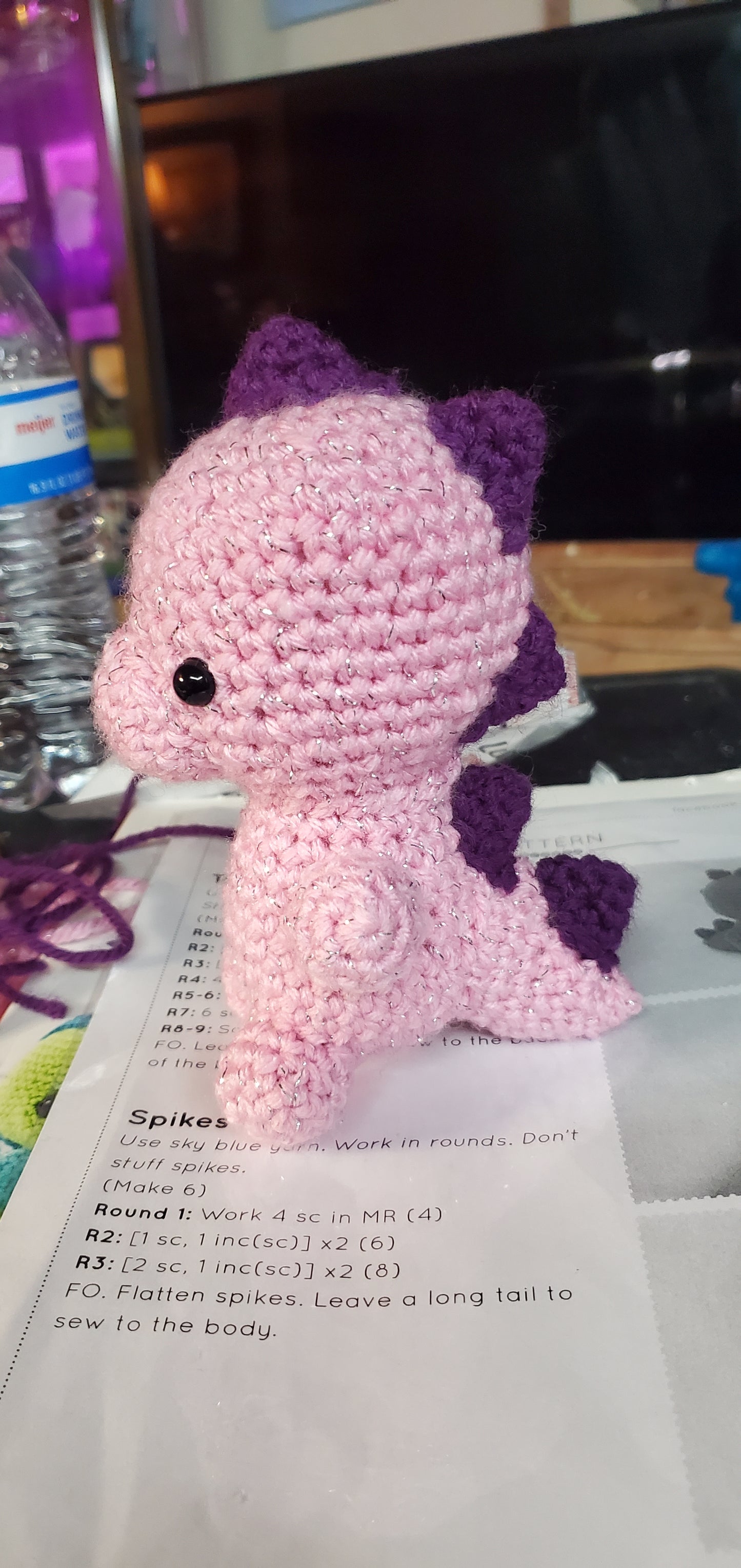 Crochet- Amiguruimi- small dino (sparkly pink & purple)